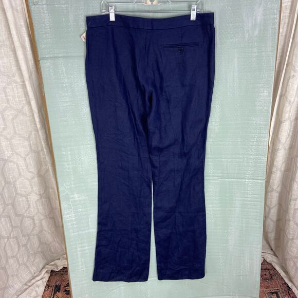 Ralph Lauren Black Label 100% Linen‎ Pants Size 12 Wide Leg Navy Blue Trousers - Picture 6 of 11